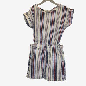 Cat & Jack Girls Striped Romper Size 8 Short Sleeve Pockets Side Cutouts  Spring
